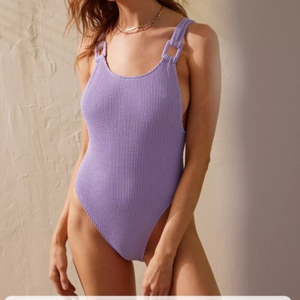 Aerie NWT Lilac Purple Crinkle One Piece Swimsuit; Size S